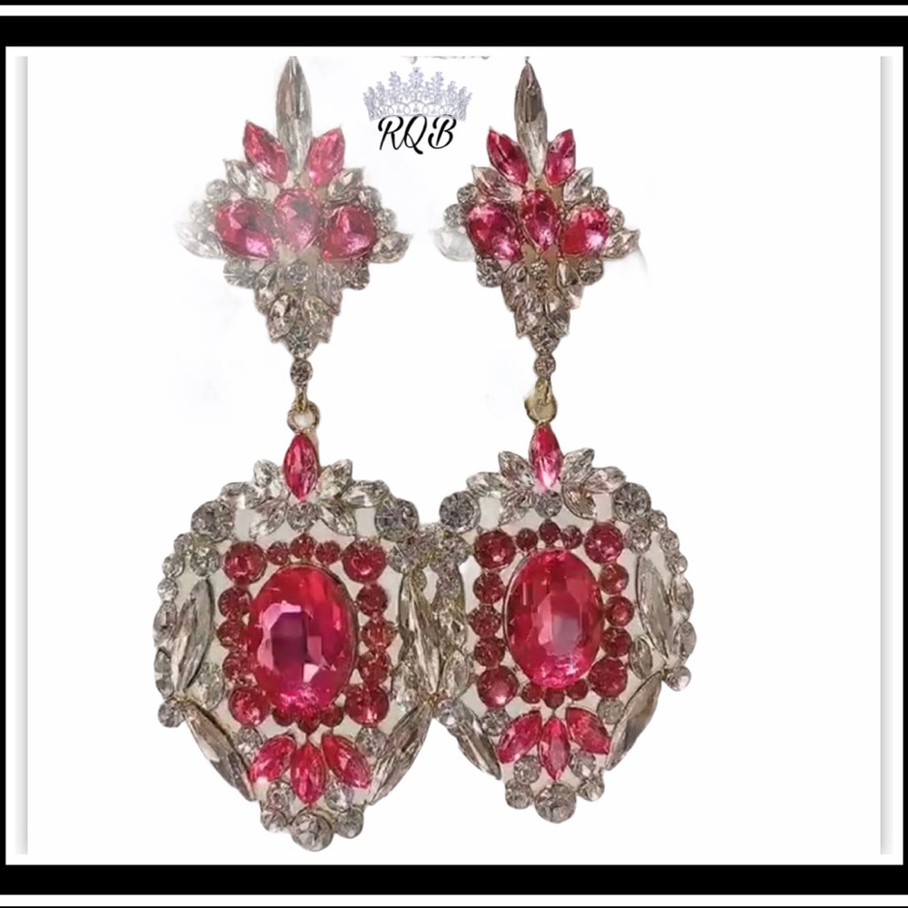 Pink and Clear Crystal Pageant Earrings Pierced